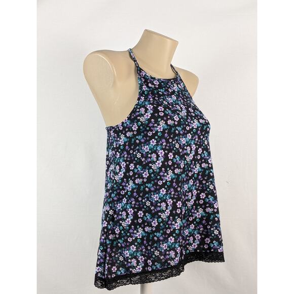 Ten Sixty Lounge Small Spaghetti Strap Racerback Tank Lace Trim Floral Layering - Picture 3 of 9